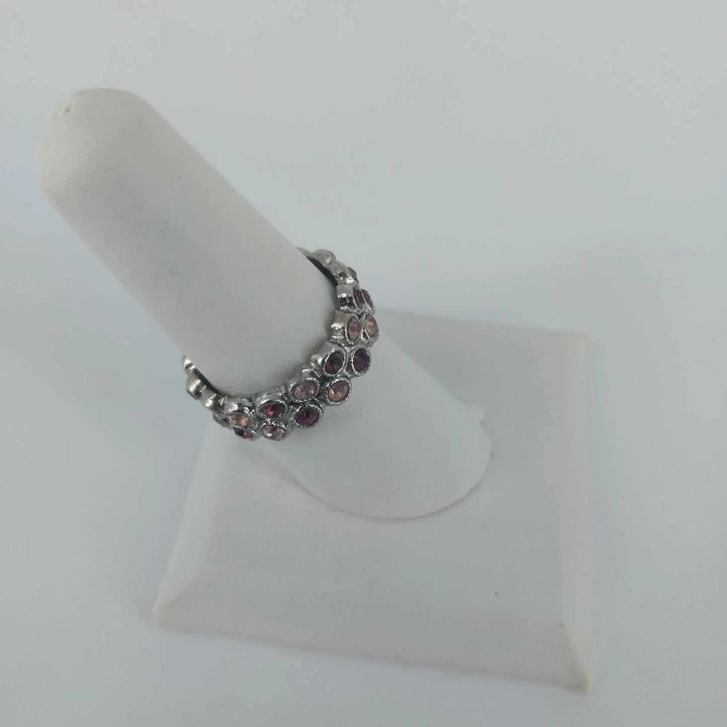 Silver Tone Pink Purple Rhinestone Double Row Band Ring Size 8 Statement Fashion