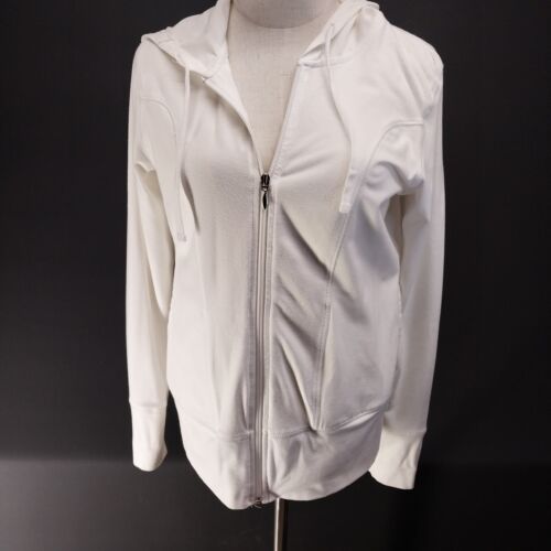 Danskin Now White Hooded Jacket Lightweight Zip Front Pockets Women's Size8 8-10