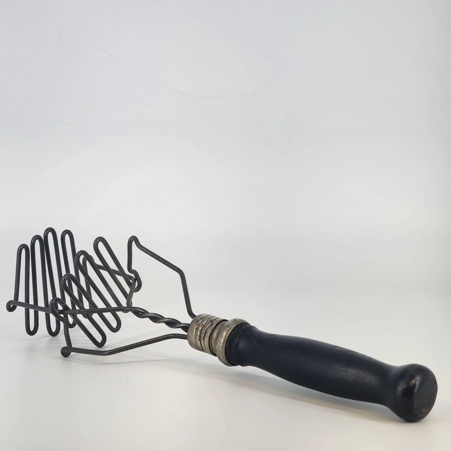 Double Wire Potato Masher Double Spring Action Black Wood Handle Farmhouse Tool