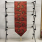 Red Table Runner Scrolled Ends White Tassels 70” x 12” Gold Motif Christmas Drum