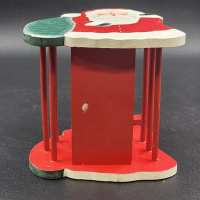 Christmas Wood Basket Santa Claus Holding Green Sack Carved Hand Painted 5.25" L