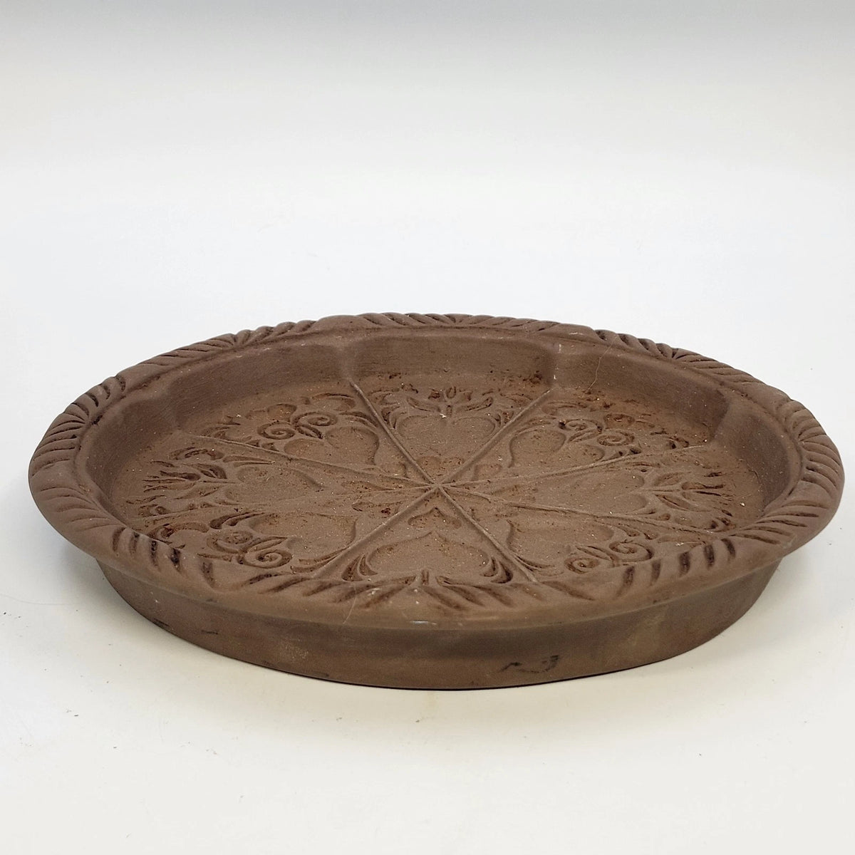 Hartstone Shortbread Cookie Mold Hearts Tulips Brown Round Stoneware 10" USA