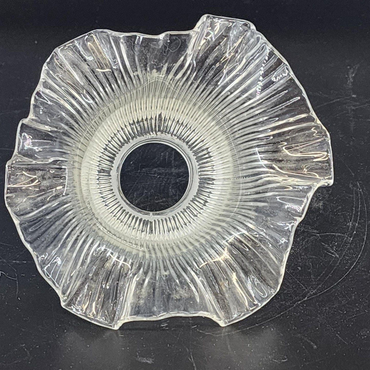 Ribbed Glass Lamp Shade Ruffled Rim Fitter 2.5" Vintage Holophane Style
