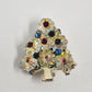 Crystal Christmas Tree Brooch Pin With Red and Green Rhinestones Vintage