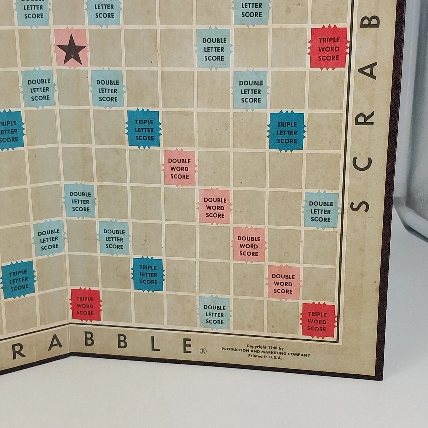 Scrabble Game Board Only 1948 Maroon Back Replacement Board 14" x 14" USA Vtg