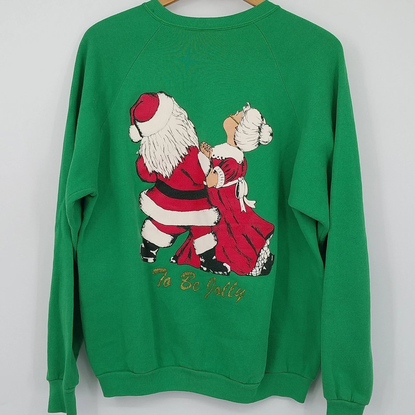 Jerzees XL Christmas Sweatshirt Santa Mrs Claus Green TIS THE SEASON 1990's USA