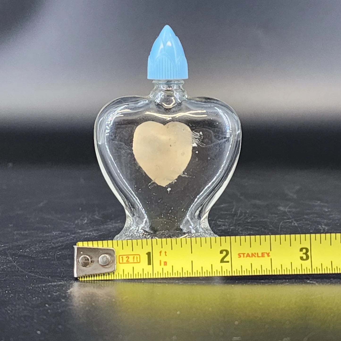Blue Waltz Perfume Bottle Heart Glass Blue Lid Empty Vanity Collectible Vtg