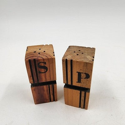 Natural Wood Square Block Salt and Pepper Shakers 3" Vintage Kitchen Accessories