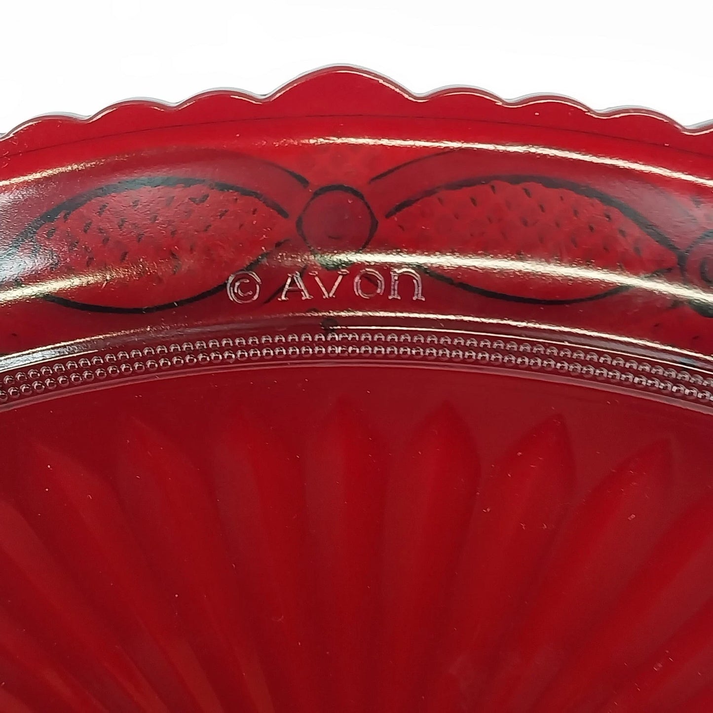 Avon Cape Cod Ruby Red Oval Serving Platter Roman Rosette 13.5" x 11" Vtg