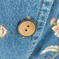 Country Door Blue Denim Jacket XL Floral Embroidery Wood Button Front Women's