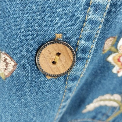 Country Door Blue Denim Jacket XL Floral Embroidery Wood Button Front Women's