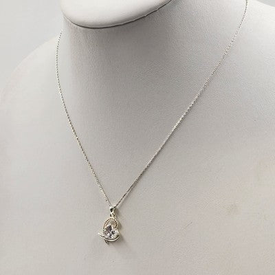 Silver Tone Chain with Heart Faceted Crystal Rhinestone Pendant Necklace 9.5"