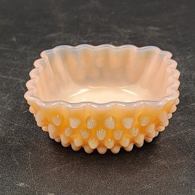 Fenton Hobnail Pastel Pink Milk Glass Candy Dish 4.25" Square Compote Vintage