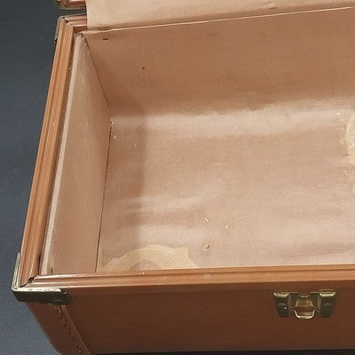 Brown Naugahyde Overnight Train Makeup Case 12" Mirror Liner Water Damage 1950s