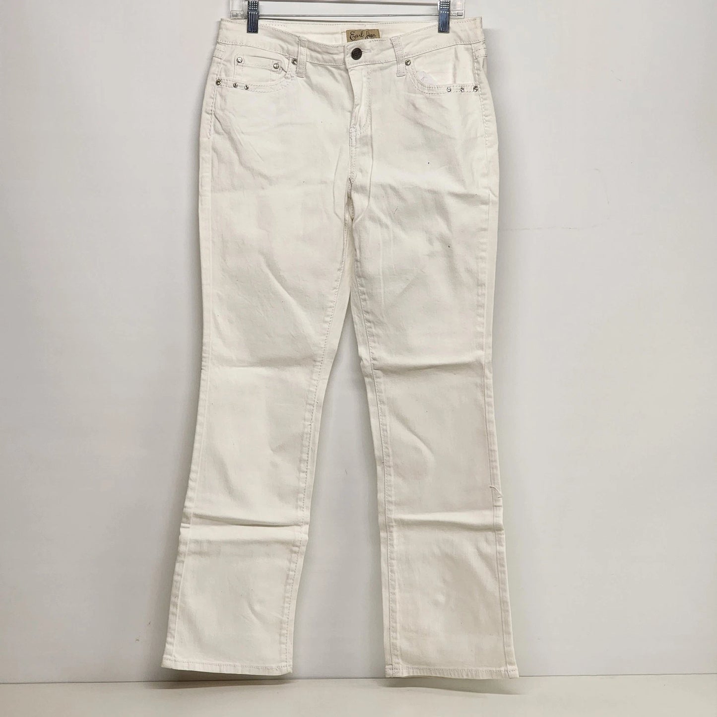 Earl Jean White Rhinestone Straight Leg Cuffed Denim Jeans 10