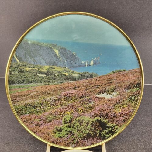 White Cliffs of Dover 8" Round Metal Band Framed Wall Art Glass Vintage