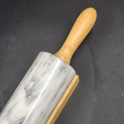 Gray Swirl Marble Rolling Pin 10" Long with Wood Handles 18" and Wood Cradle