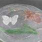 LE Smith 12.5" Clear Frosted Glass Plate Painted Iris & Butterfly Design Vtg