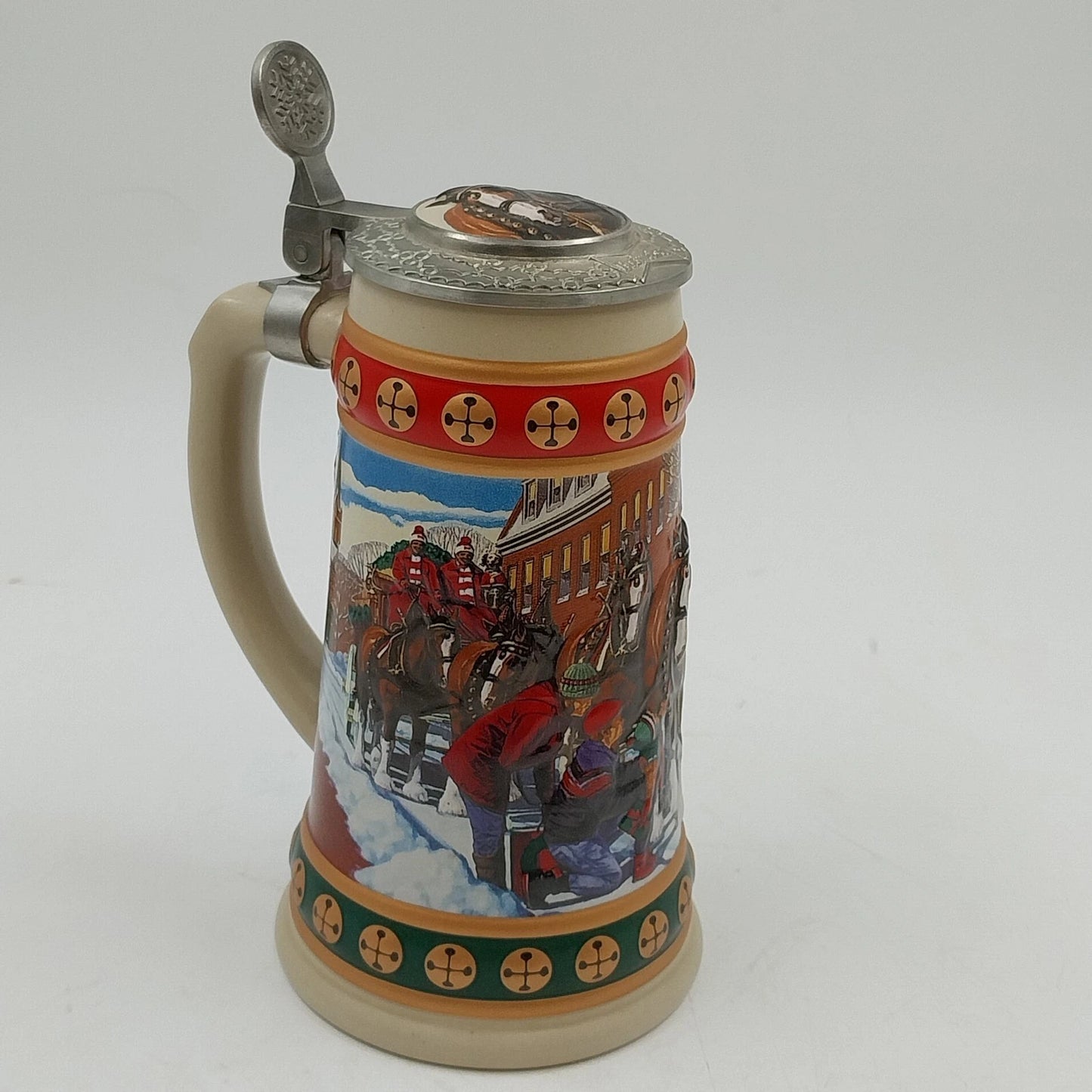 Budweiser Holiday Stein Hometown Holiday Ceramarte Clydesdales Vtg Mug Cup 1993