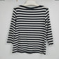 Relativity Black White Striped Boat Neck Top L 3/4 Sleeve Button Shoulder Womens