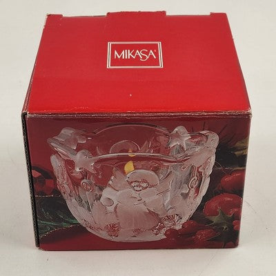 Mikasa Christmas Holiday Lights Candle Holder w Angels Crystal Frosted Glass 3"