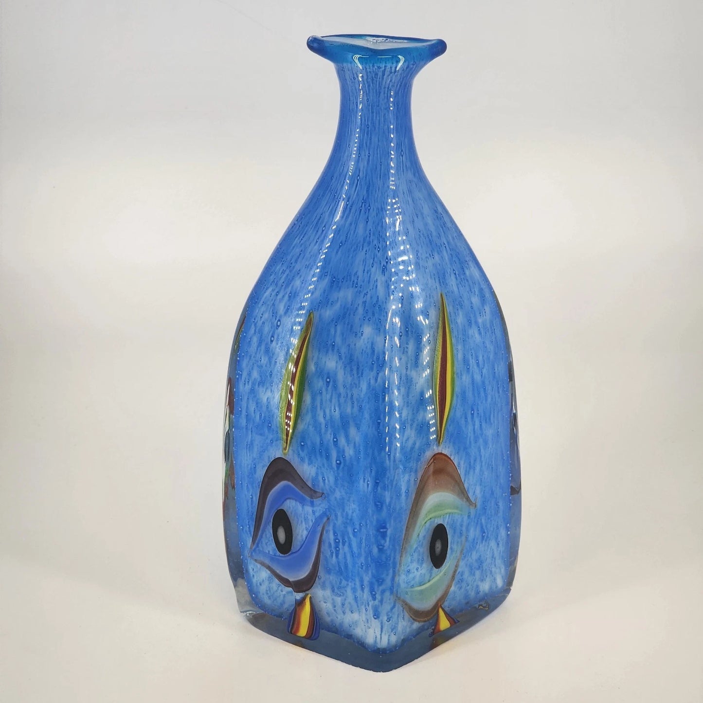 Milano Murano Sommerso Art Glass Vase Blue White Eyes 11.5 Inch