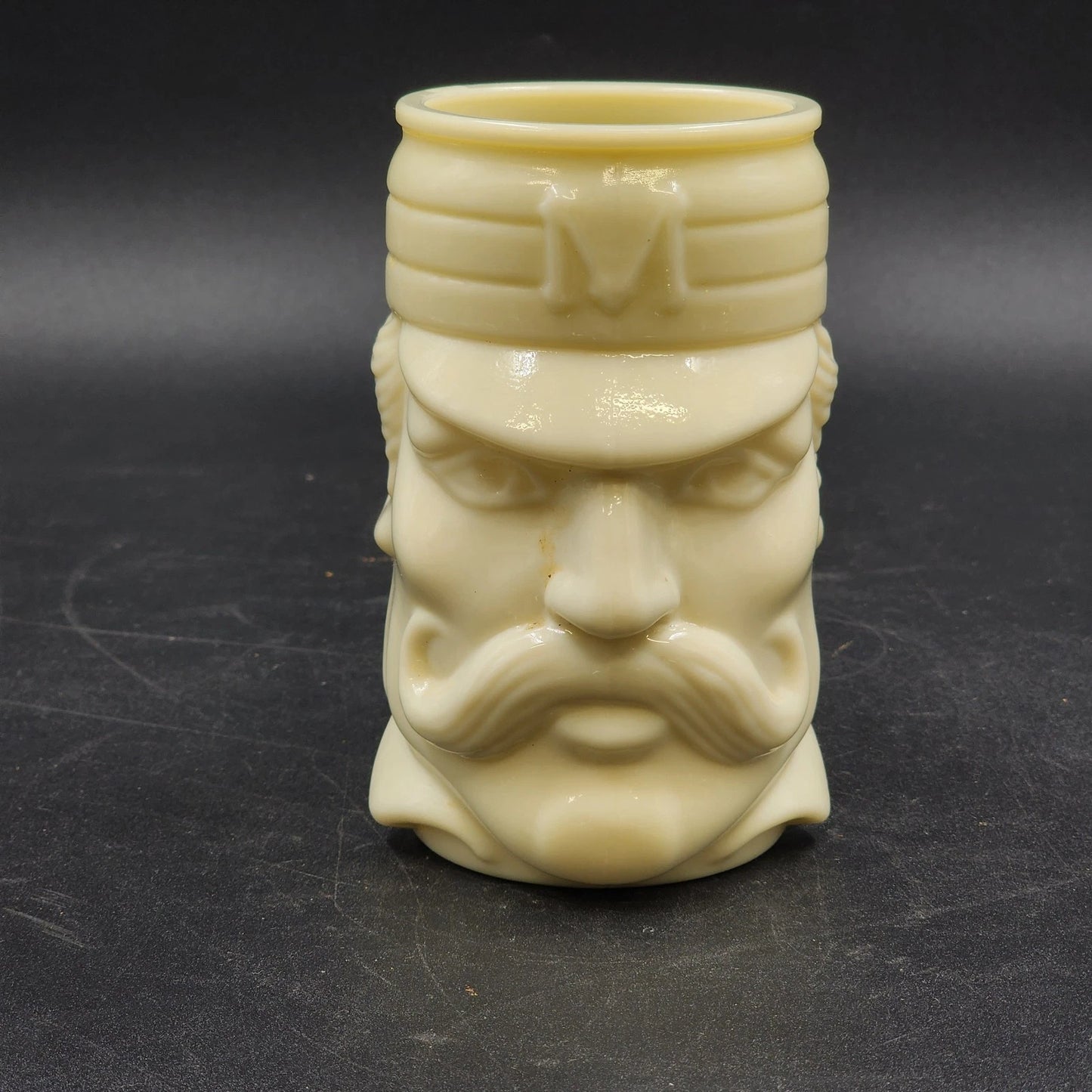 Avon Casey At The Bat Mustache Man Shaving Stein Custard Milk Glass Mug Vintage