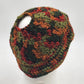 Handmade Crochet Messy Bun Beanie Hat Fall Colors Green Orange Brown Ponytail