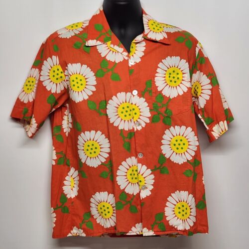 Hawaiian Shirt Men's Orange Colorful SS Button Down Sunflowers Homemade Large?