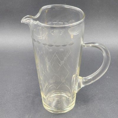Etched Clear Glass Martini Pitcher 1 Qt w/ Stirrer Fused Handle 8"