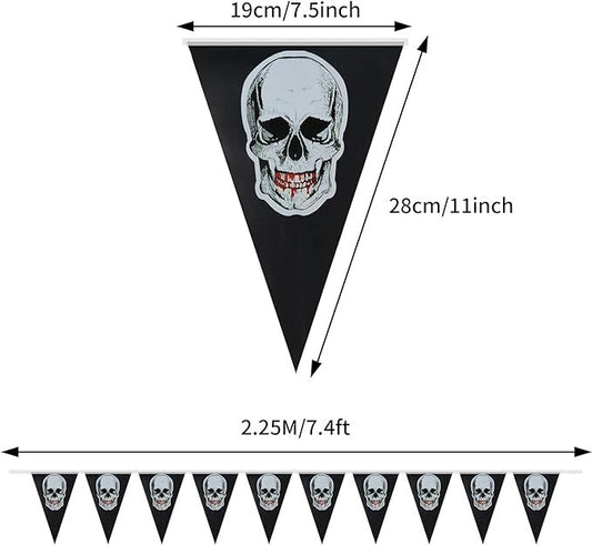 3 Pc Halloween Skull 10 Flag Banner 11" Garland Spooky Bloody Pirate Party Decor