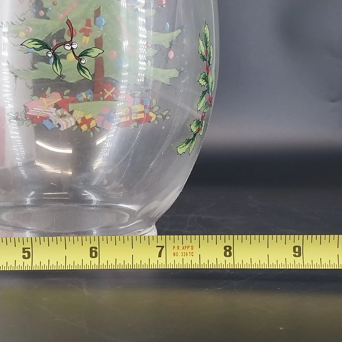 Spode Christmas Tree Santa Holly Clear Glass Ice Lip Pitcher 2½ Qt 10½" Vintage