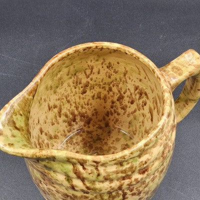 Beige & Brown Ceramic Spongeware Pitcher Morton Pottery Vintage Barrell Style