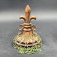Clear Glass Swirl Decorative Jar w Carved Wood Fleur De Lis Lid & Beaded Chain