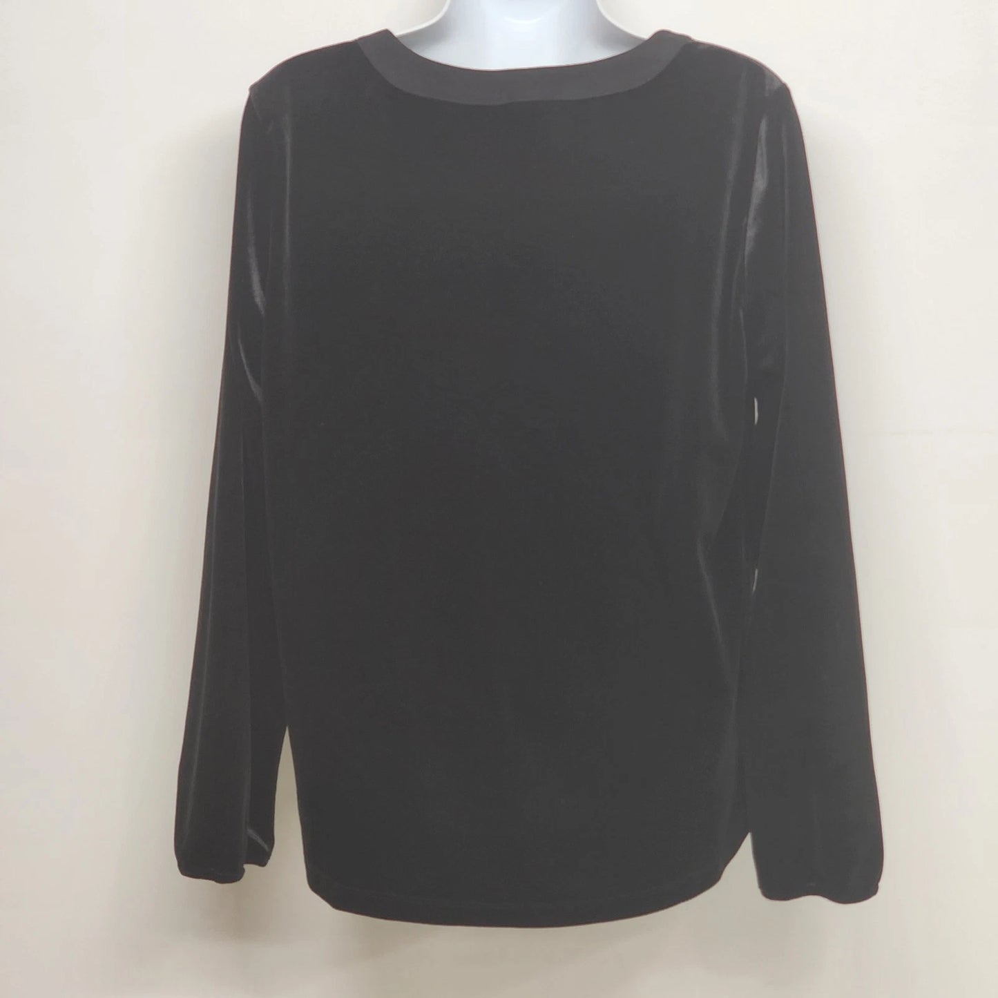 Ann Taylor Women's M Petite Blouse Black Velvet V Neck Long Sleeve Top Stretch