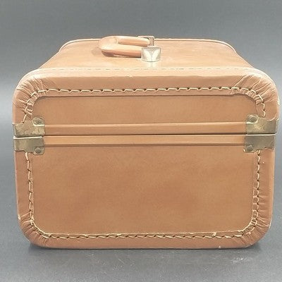 Brown Naugahyde Overnight Train Makeup Case 12" Mirror Liner Water Damage 1950s