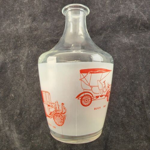 Classic Car Decanter Carafe 6" Tall Clear Frosted No Stopper 4 Images Circa 1900