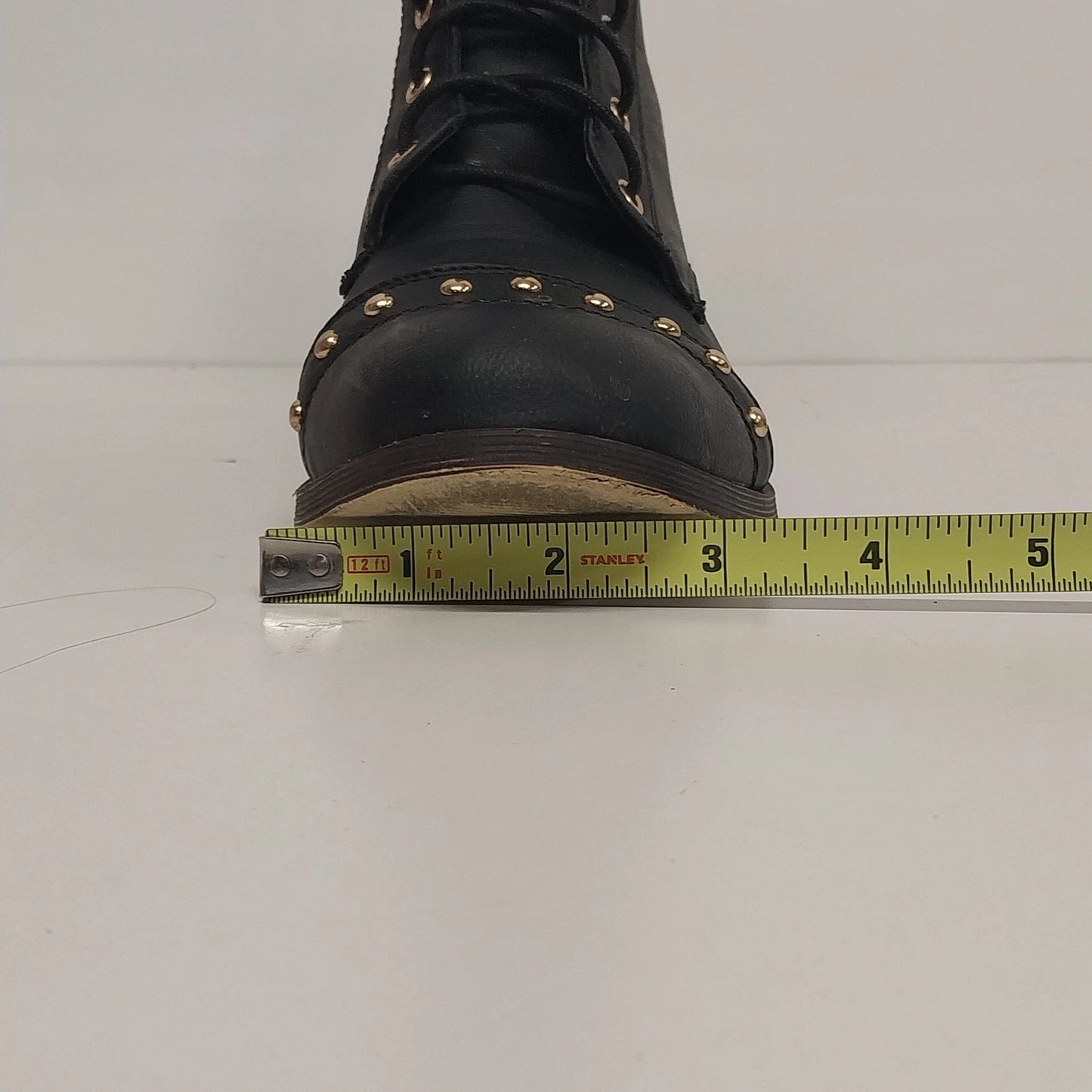 Via Pinky Annika Black Combat Boots Womens 8 Gold Studded