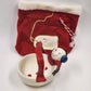 St. Nicholas Square Snowman Basket Candy Dish Button Up with Stocking China 7"