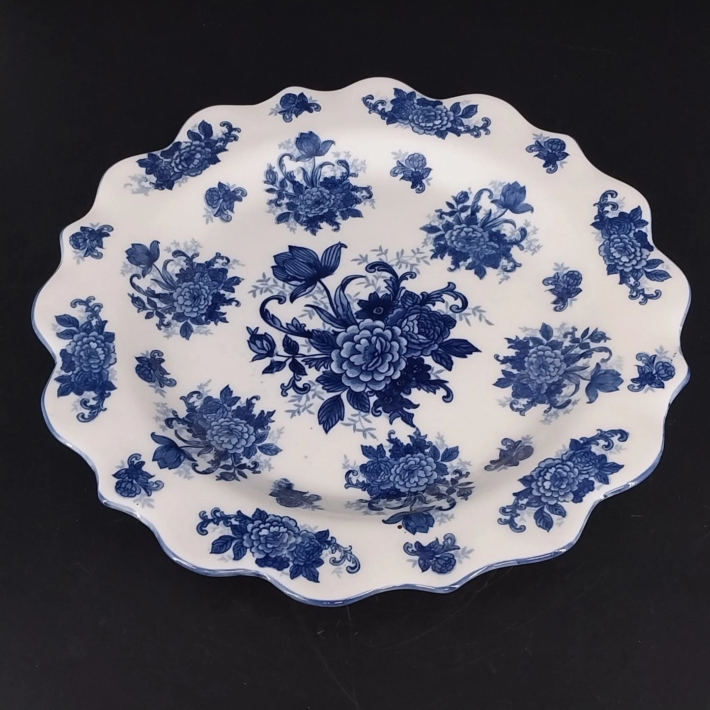 Cracker Barrel Blue Floral Serving Platter Scalloped Porcelain Transferware
