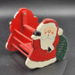 Christmas Wood Basket Santa Claus Holding Green Sack Carved Hand Painted 5.25" L