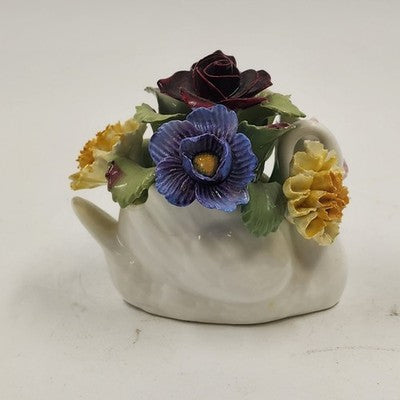 Aynsley Bone China Flower Bouquet Swan Base Figurine England Vintage
