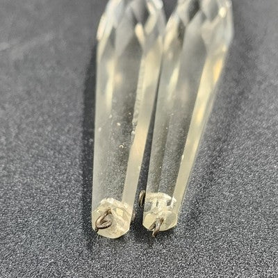 2 Rock Icicle Spear Crystal Glass For Chandelier Prisms Wire Connectors 3.35”