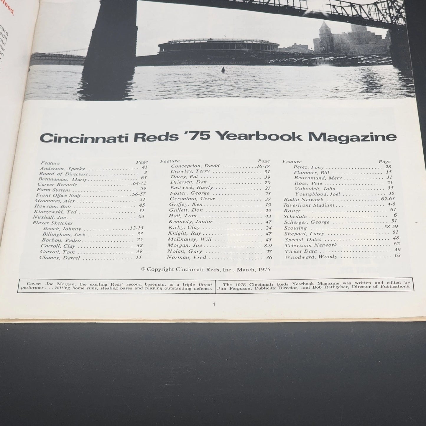 Cincinnati Reds 1975 Yearbook Pete Rose Johnny Bench Joe Morgan MLB Magazine Vtg