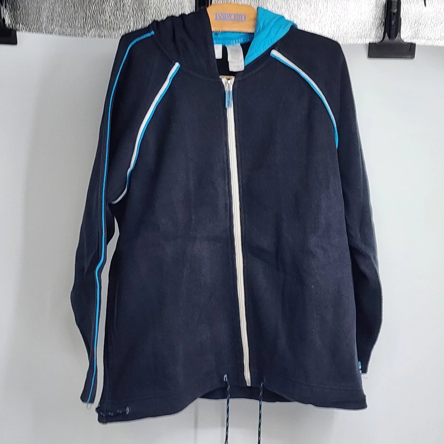 Liz & Co Petite Medium Tracksuit Jacket & Pants Black Cotton Blue White Piping