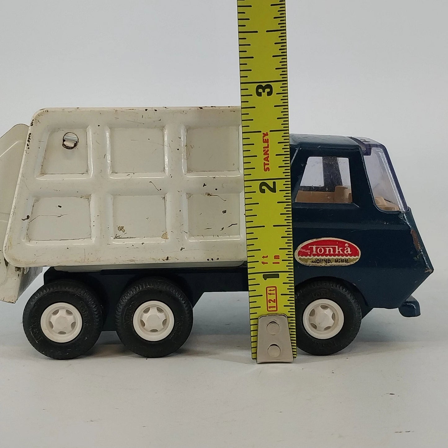 Tonka Mini Blue White Garbage Sanitation Truck Diecast Pressed Steel Vtg USA