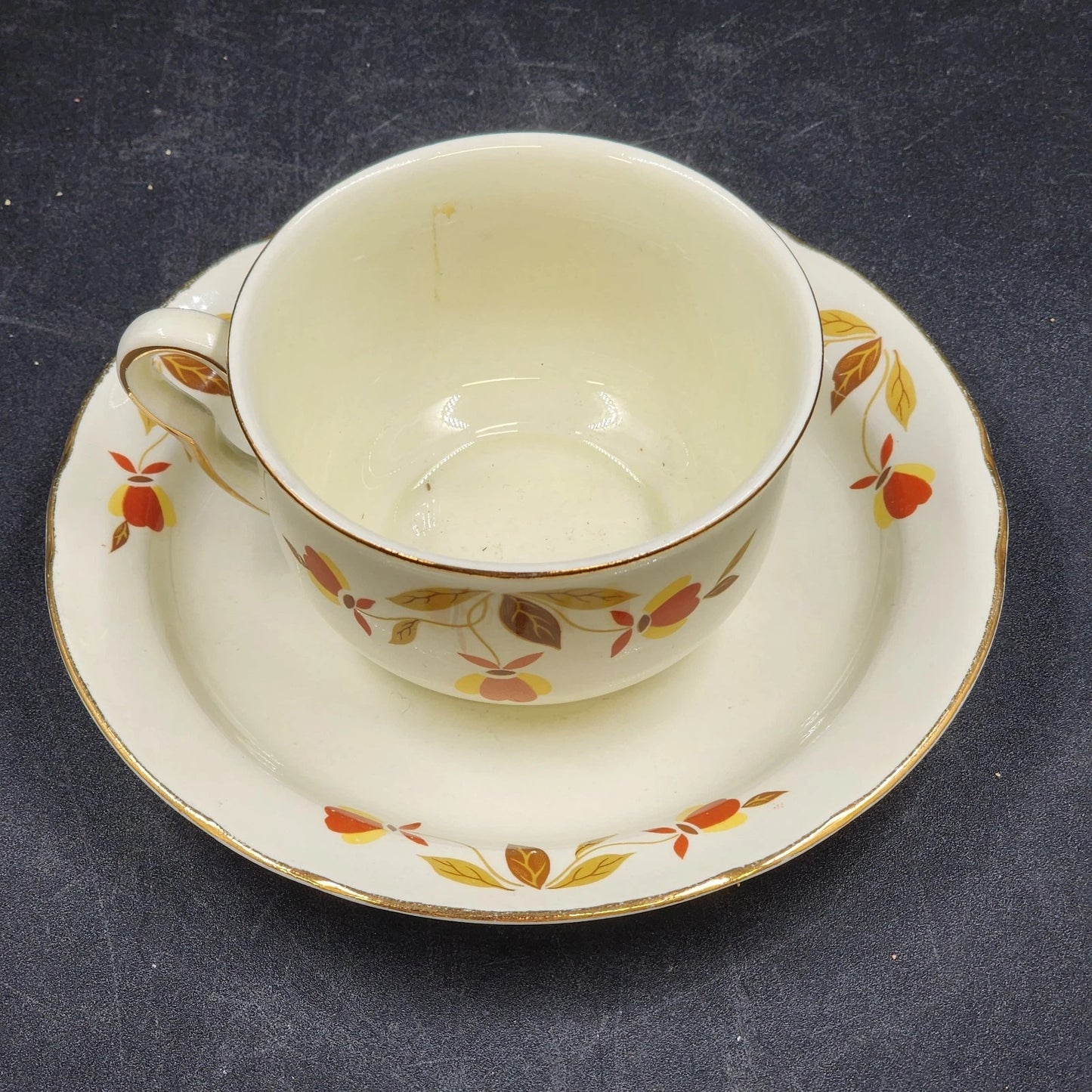 Autumn Leaf Cup & Saucer Set Ruffled D Flat Hall's Superior & Jewel Tea MCM Vtg
