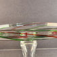 Hand Blown Clear Art Glass Pedestal Cake Plate Red Green Swirls 12.5" d x 5.5" h