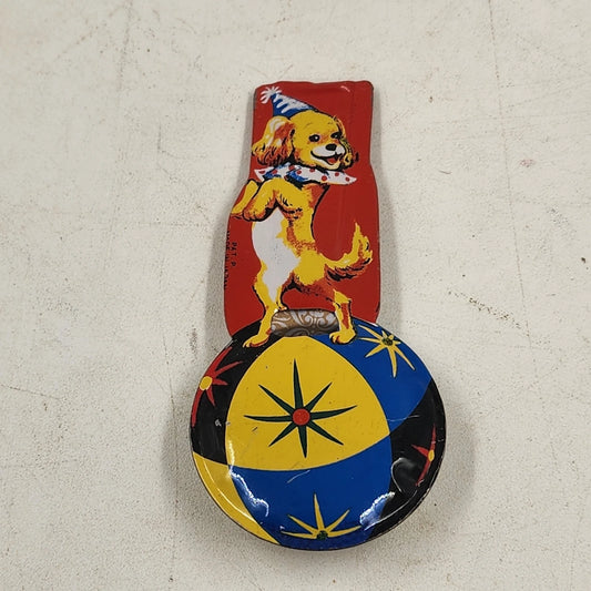 Tin Litho Dog Circus Whistle Toy Made in Japan Working Metal Toy 1960's Vintage