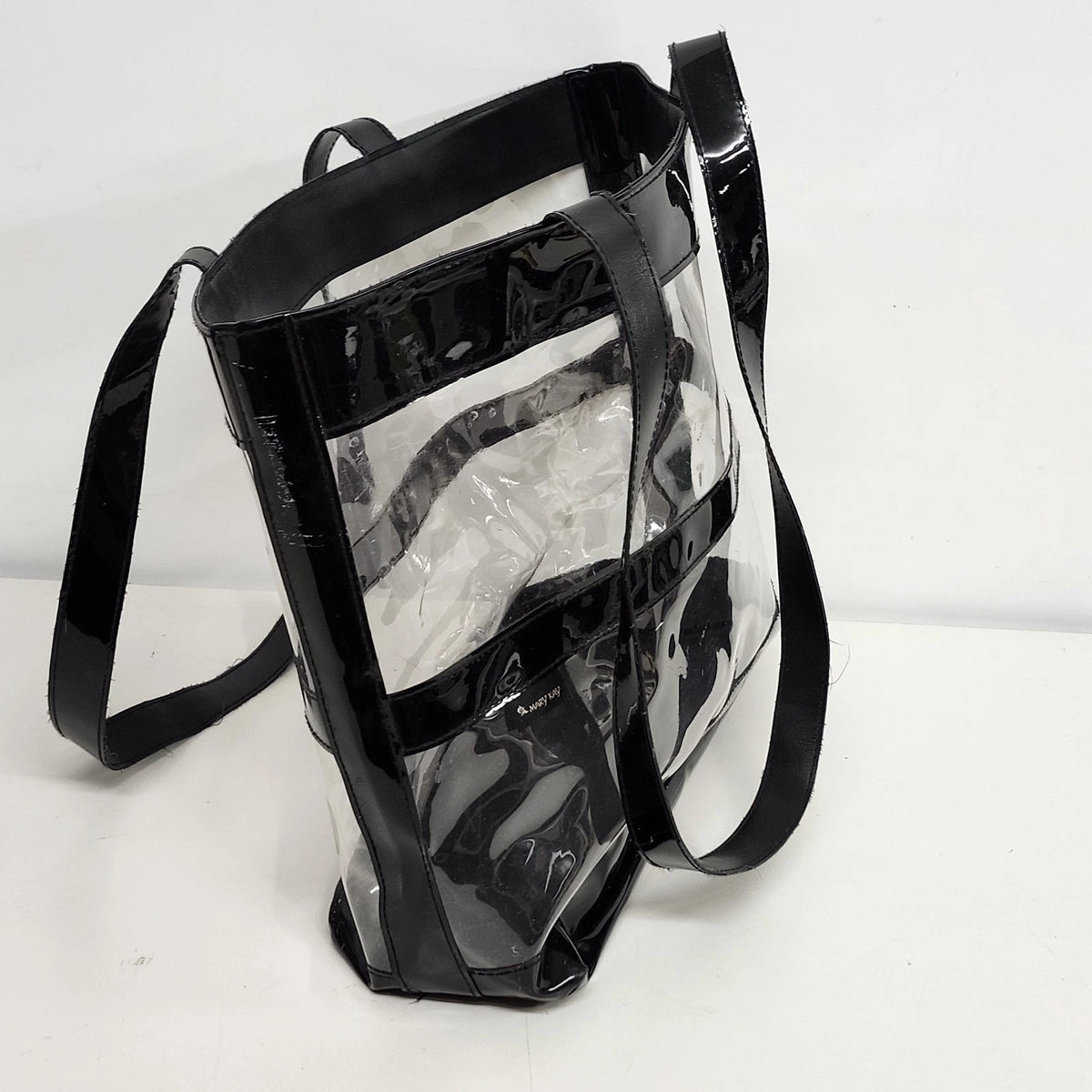 Mary Kay Clear Vinyl Tote Bag Black Patent Trim Large Shoulder Consultant Bag